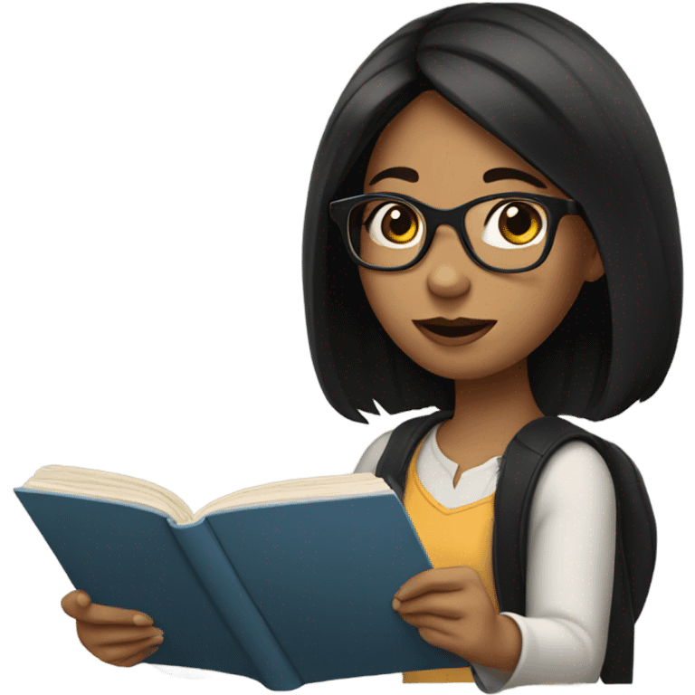 girl with black hair and glasses reading  emoji