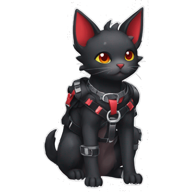 cool edgy cute kawaii black punk red fantasy nargacuga-bat-cat-Fakemon collar harness full body emoji