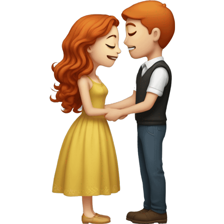 a short redhead girl and a tall guy kissing emoji