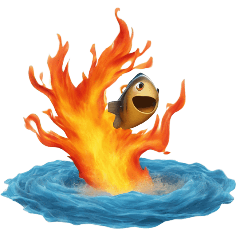 A fish jumping through a ring of fire emoji