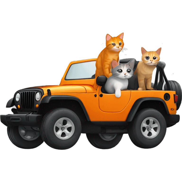 Orange cat and gray cat in a black jeep emoji