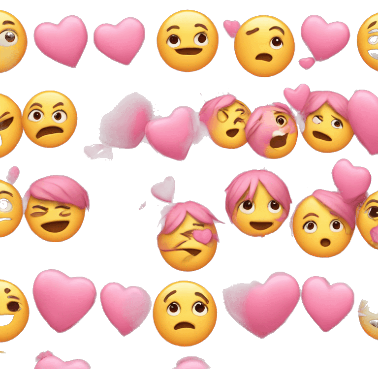 blushing emojis with pink hearts emoji