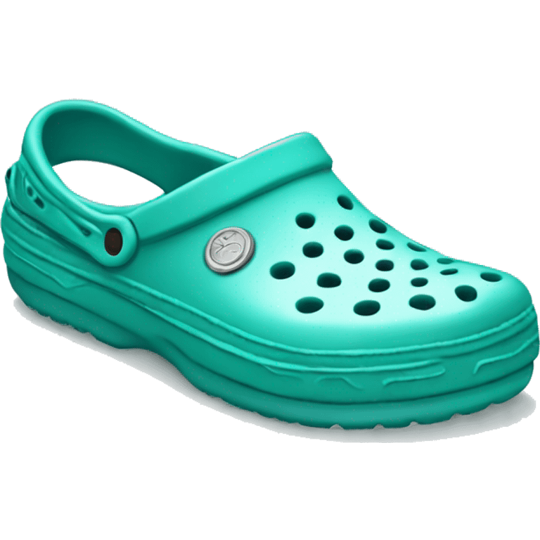 Realistic light teal pair of crocs shoes isolated.  emoji