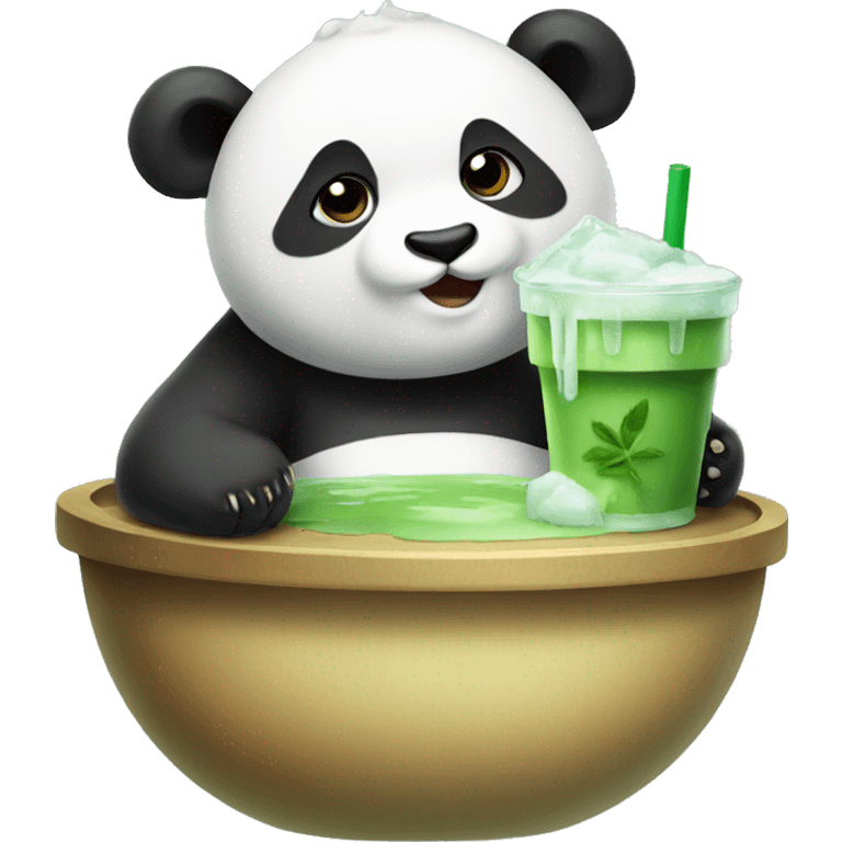 Panda drinking iced matcha emoji