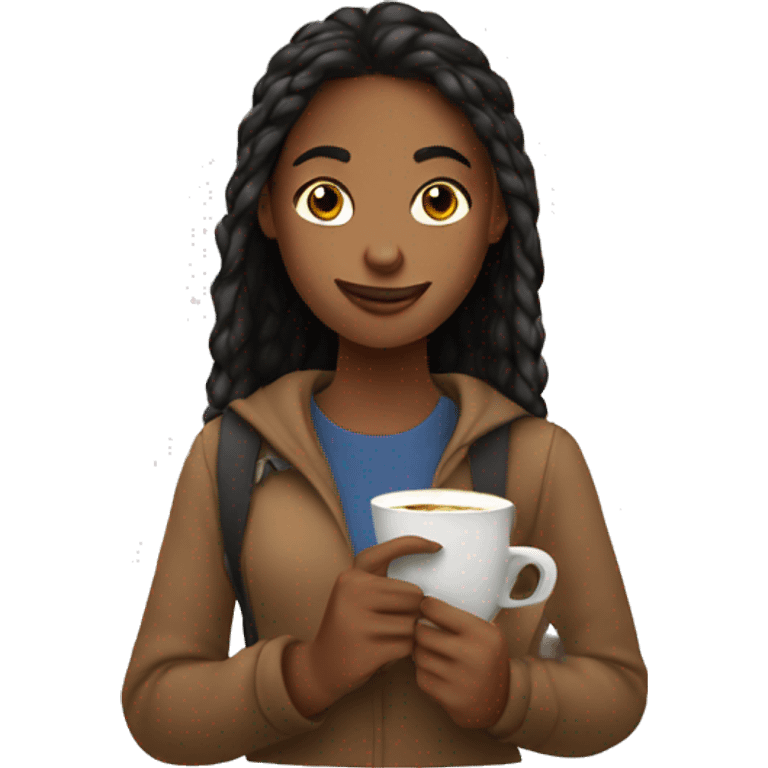 Girls with coffee and book going somewhere emoji