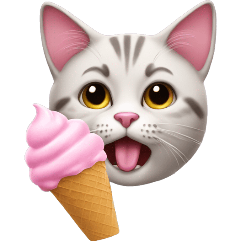 Cat eating ice cream pink emoji