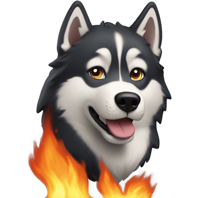 Husky at a dumpster fire emoji