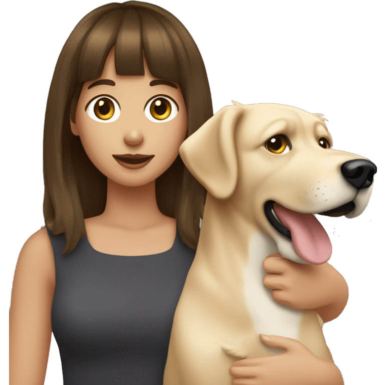 Brunette woman with bangs petting golden retreiver  emoji