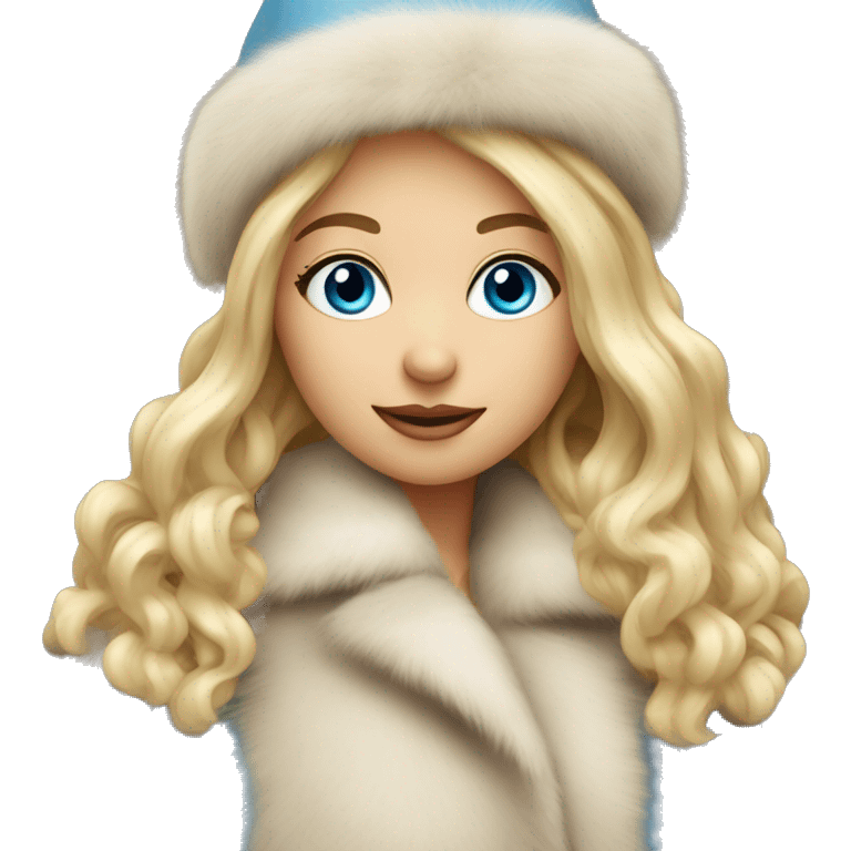 girl with long blond hair blue eyes in fur coat and fur hat emoji