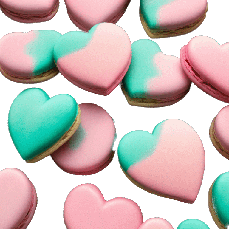 Teal and pink Realistic heart shaped macaron cookies laying down flat in a stack emoji