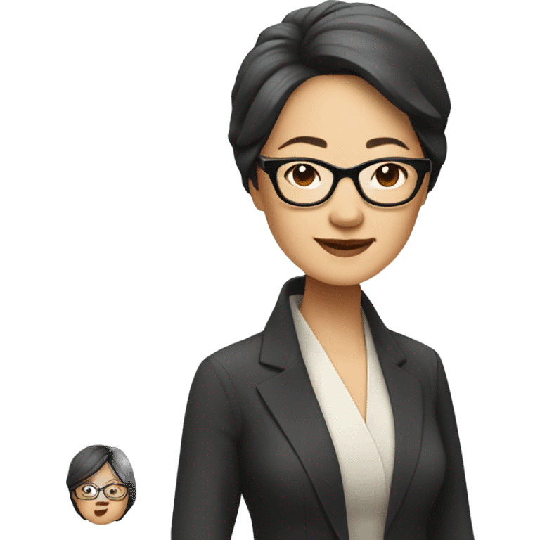 Elegant asian woman in her 40s, wearing rimless spectacles,  emoji