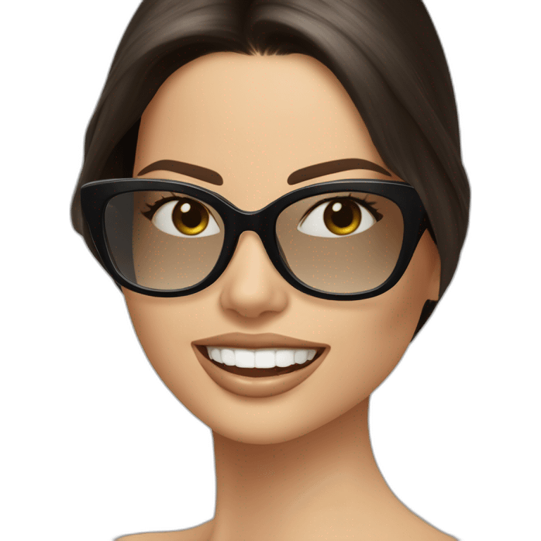 adriana lima, con cabello largo y liso, con lentes claros emoji