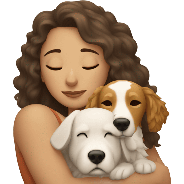 sleeping blon haired woman with a log haired autralian dog emoji