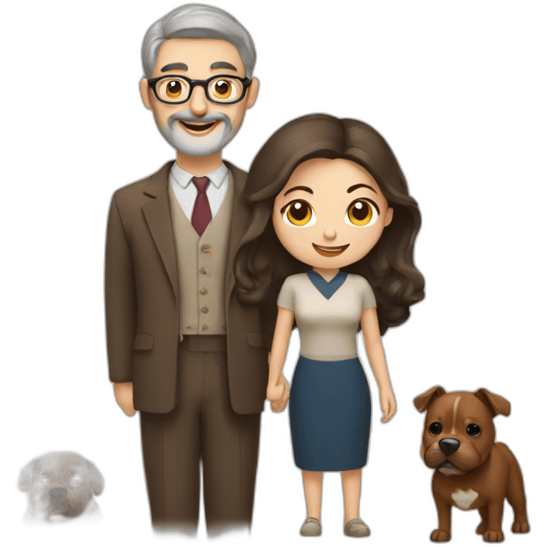 Jewish man and Chinese lady with brown Staffordshire terrier emoji