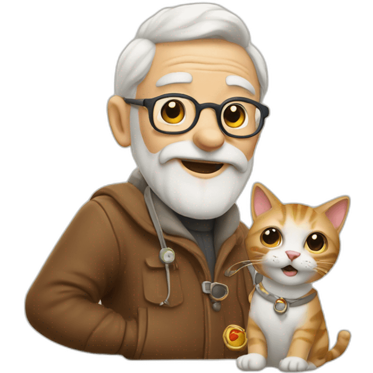 Old man saying meow with cute accessories emoji