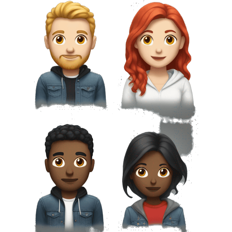 white gay man with black short hair, with jeans and a hoddie, and a white woman with long red hair emoji