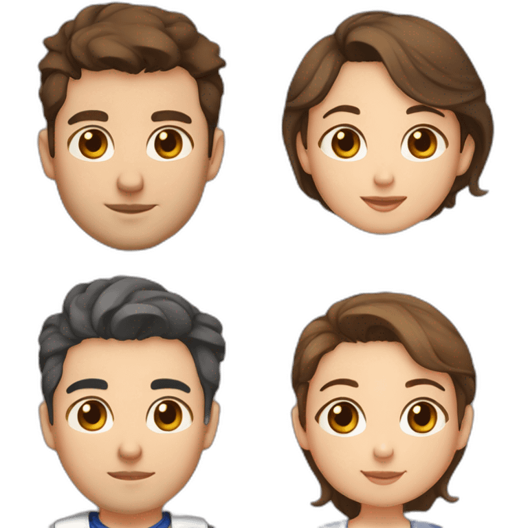 3 people family, father 28 years old 110kg space engineer with brown hair, mother school teacher 27 years old 100kg brown eyes and brown hair, baby 15 months brown hair emoji