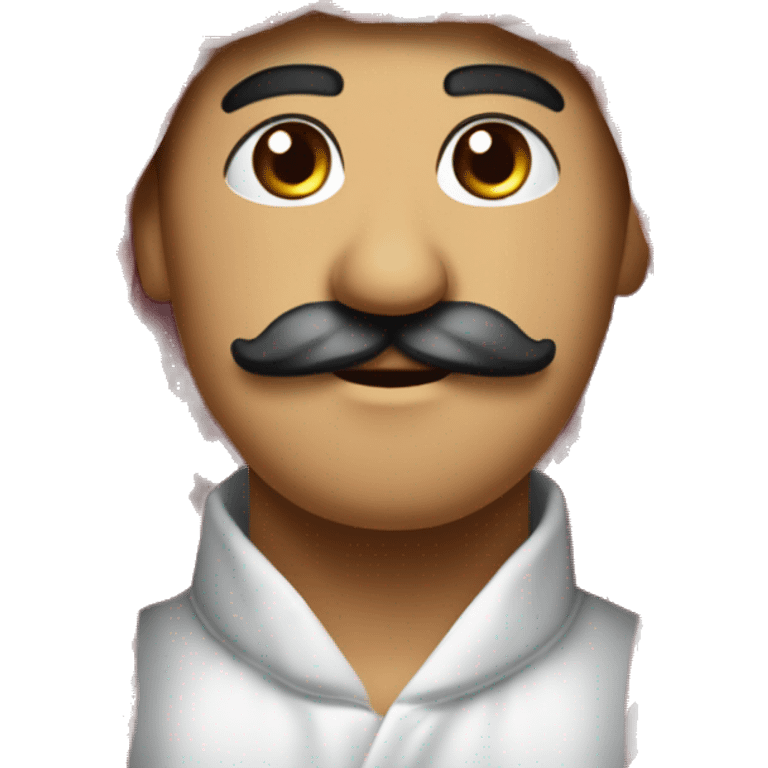  Oval face, expressive eyes, prominent nose, and a neat mustache with a composed look. Wears a traditional red-checkered shemagh and white thobe, exuding a dignified presence. emoji