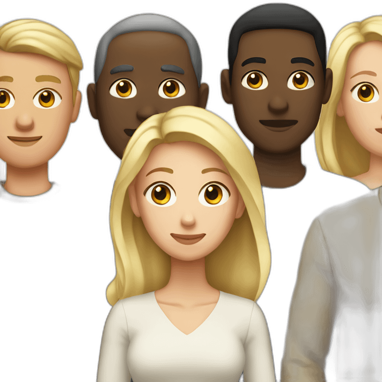 six dark-skinned men stand behind one pale blonde woman emoji