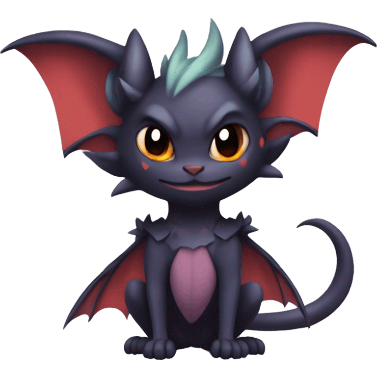  Kawaii Edgy Cool Vampiric Beautiful Noivern-Nargacuga-Litten with big Bat Ears full body emoji