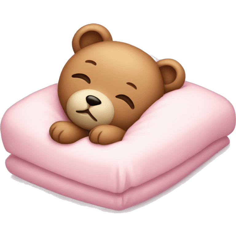 teddy bear sleeping wearing a light pink dress with a bow in its head emoji