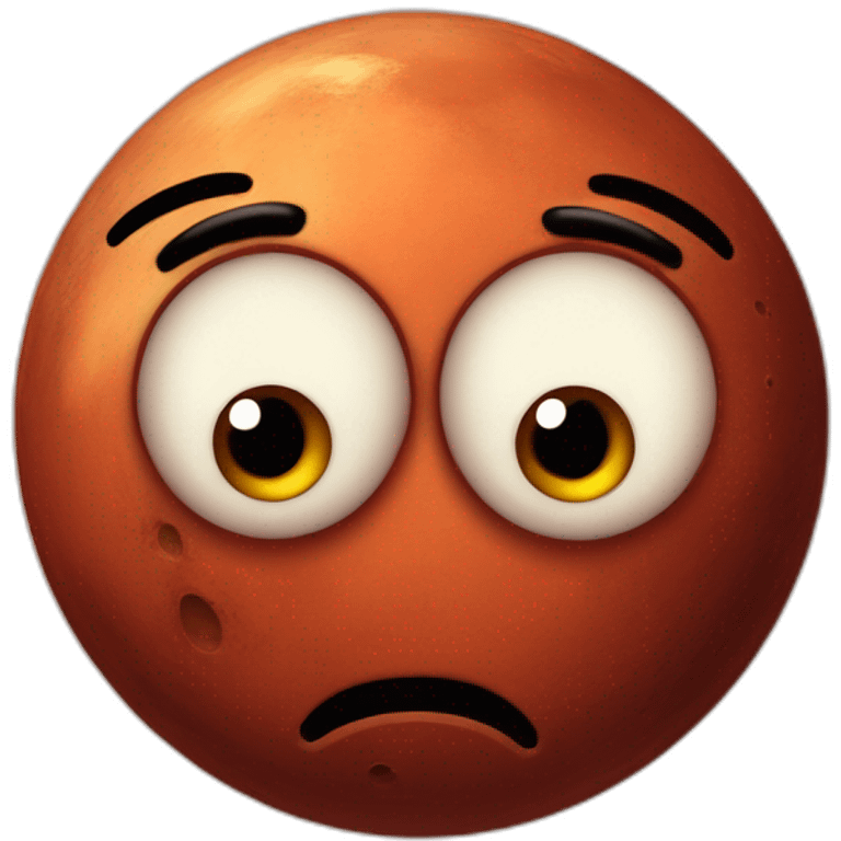 planet Mars with a cartoon spiteful face with big calm eyes emoji