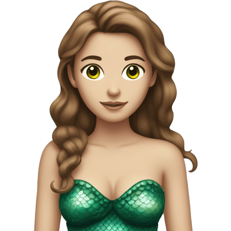 A brown-haired woman with green eyes as a mermaid, with the detail that she is pink. emoji