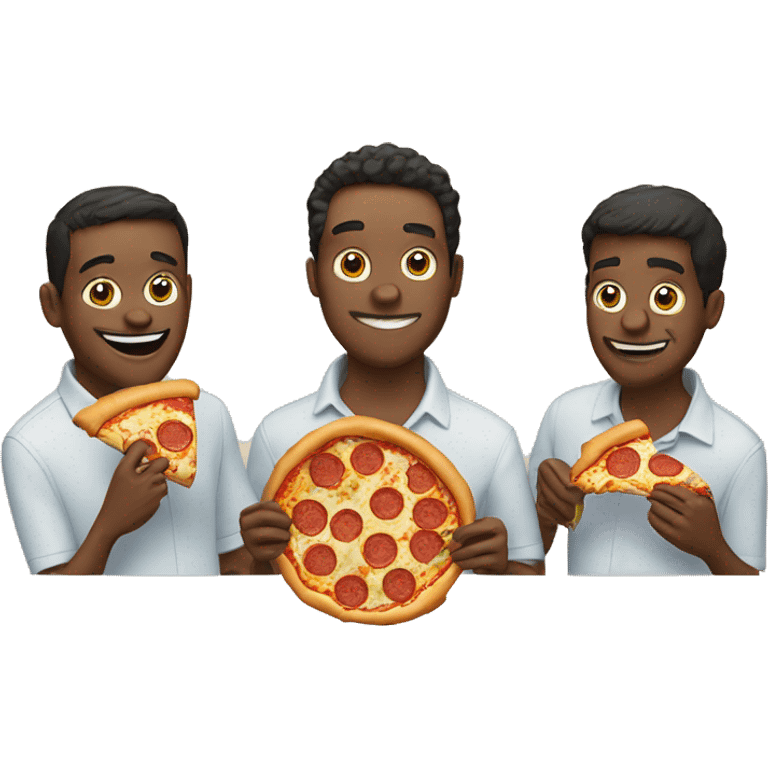 Three guys eating a pizza emoji