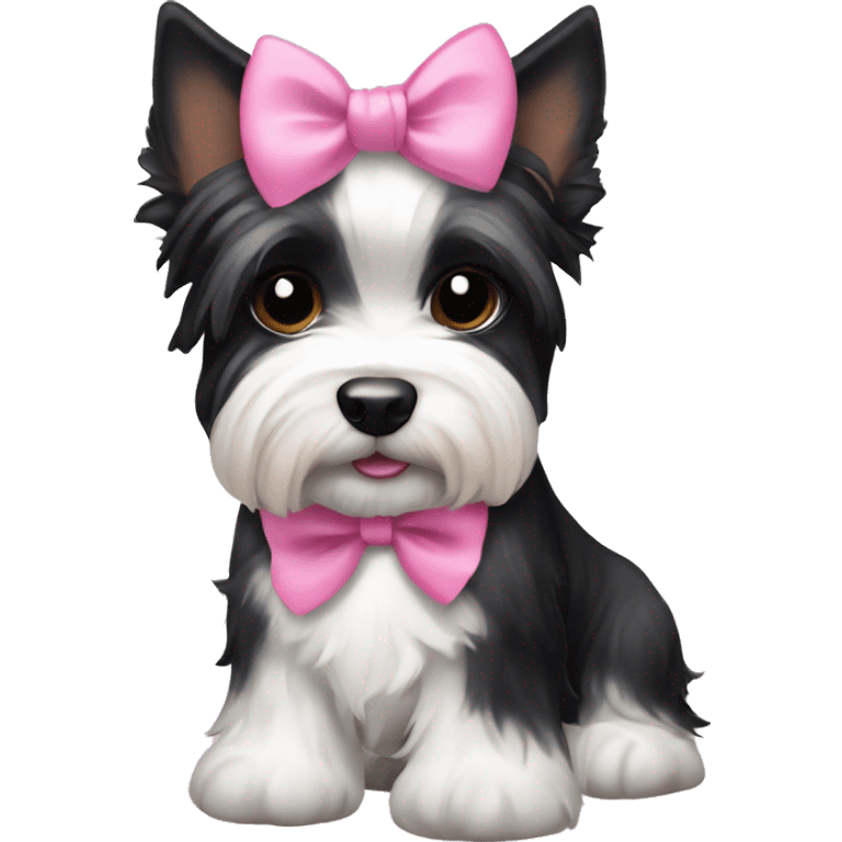 Black and white Biewer Terrier with pink bow between ears  emoji