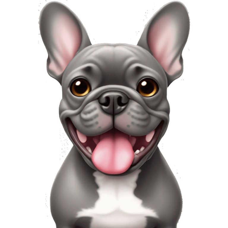 Grey french bulldog with tongue sticking out closed mouth emoji