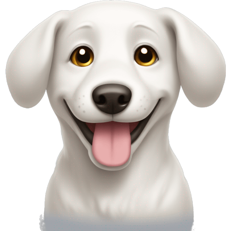 Cute white dog with floppy ears smiling  emoji