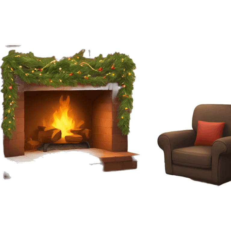 Brown fireplace with pine garland emoji