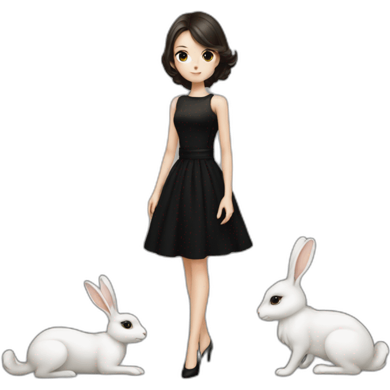 elegant girl in black dress white skin black hare emoji