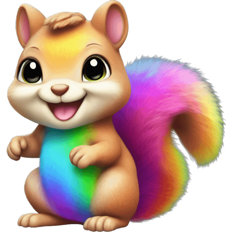 Cute baby squirrel, smile, whole body, rainbow fur, colorful, neon, bright, sparkle, glitter emoji