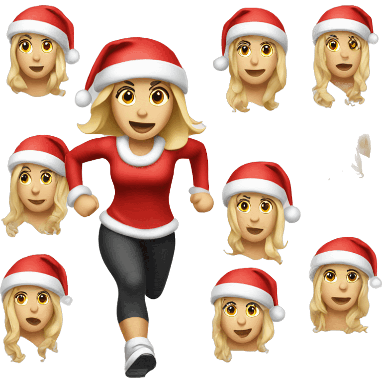 blonde woman wearing santa hat running emoji