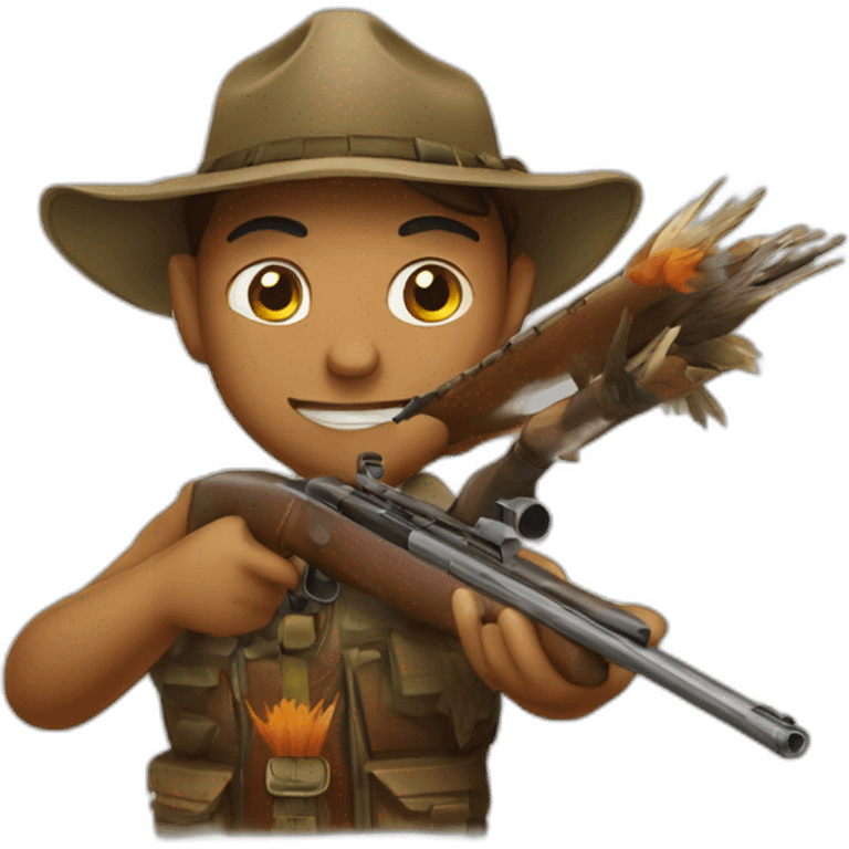 Hunter with a gun during a pheasan hunting emoji