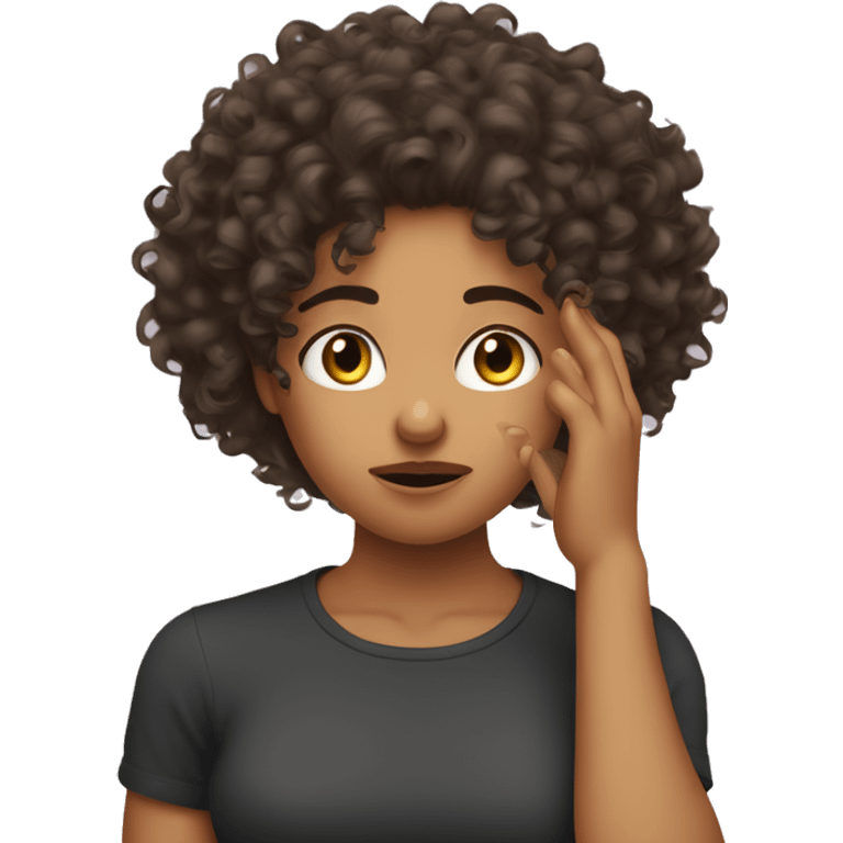 Fair curly hair girl being fed up with hand on face  emoji