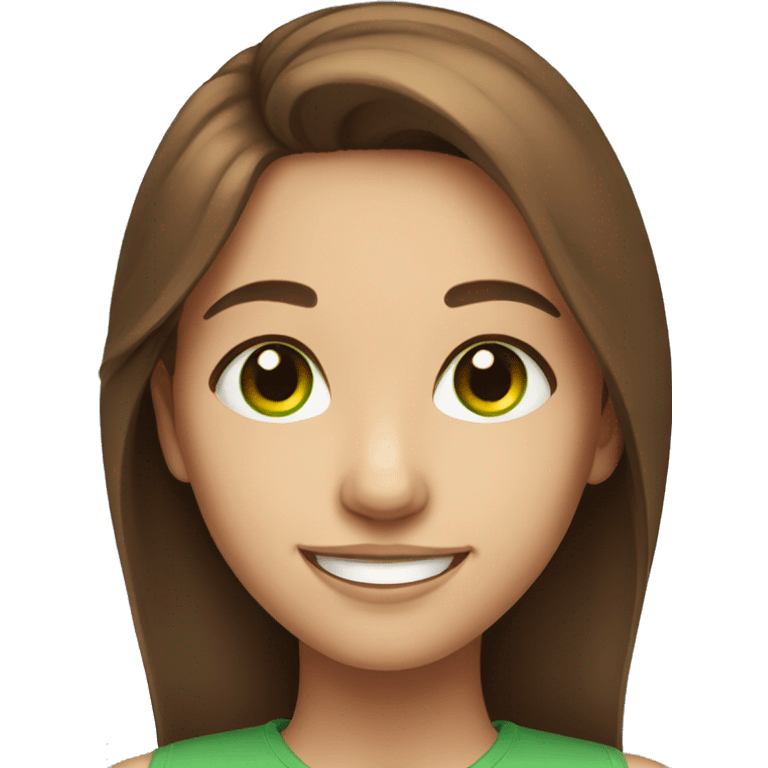 smiling girl portrait with brown hair and green eyes  emoji