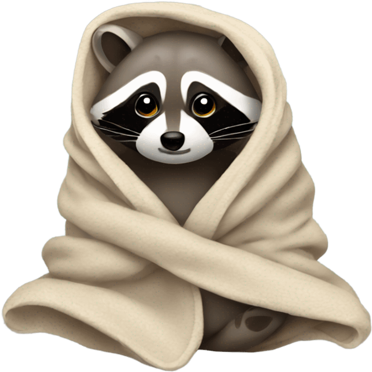 Raccoon wrapped in a blanket emoji