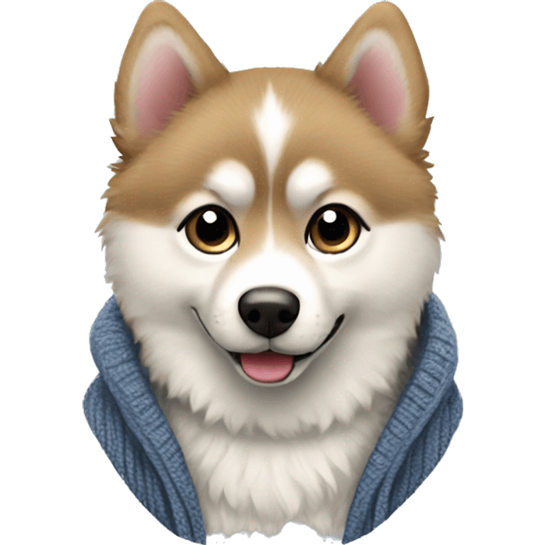 Pomsky wearing a cardigan emoji