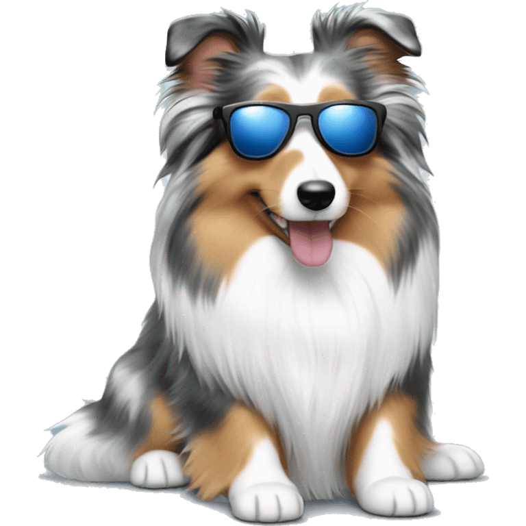 Blue Merle Sheltie with sun glass emoji