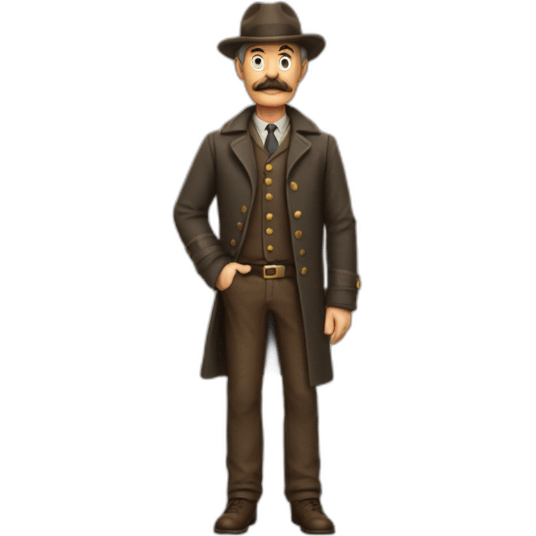 Middle age man with faded hair loss and moustache brown and wearing hat, full body emoji