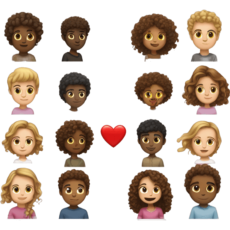 brown boy with curly hair and white girl with straight brown hair hearts emoji