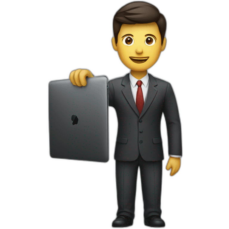 a man in a suit holding a laptop up  emoji