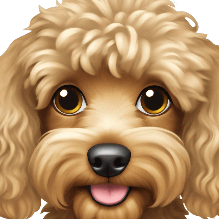 Light brown and cream colored Yorkie poodle mixed dog with curly hair body and very fluffy with longer ears emoji