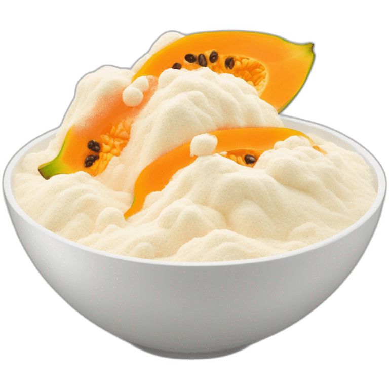 papaya slices covered with white milk powder on a bowl emoji