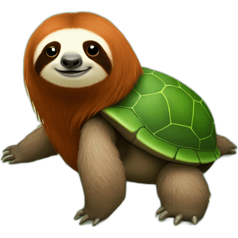 red haired sloth sitting on a green turtle who is walking  emoji