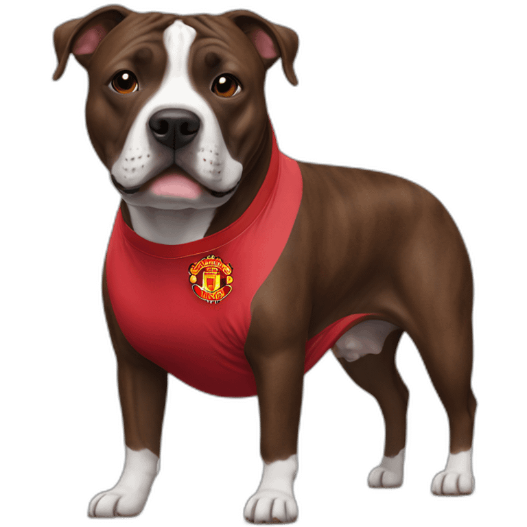 Brindle Staffie wearing Manchester United shirt emoji