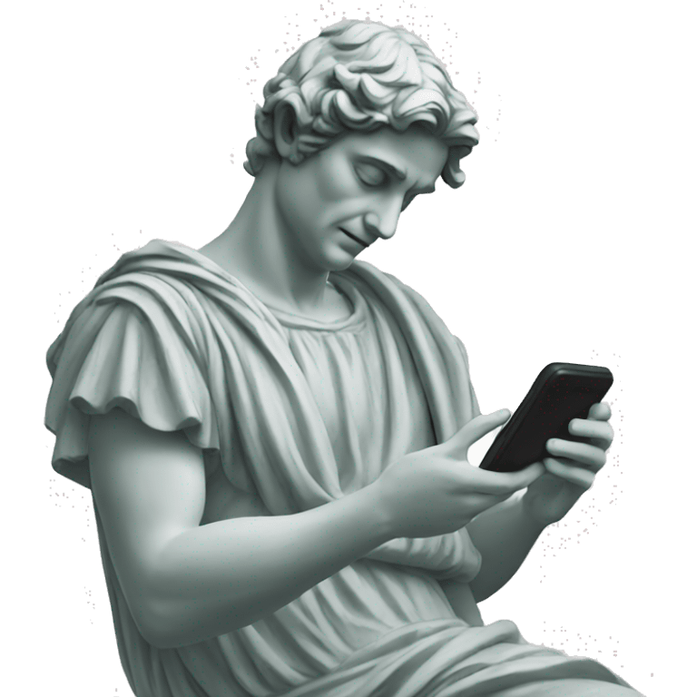 italian statue looking at cellphone emoji