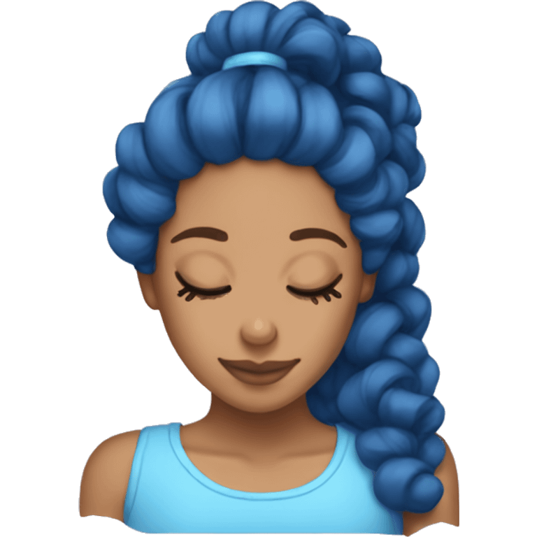 Ariana sleeping with blue curly ponytail emoji